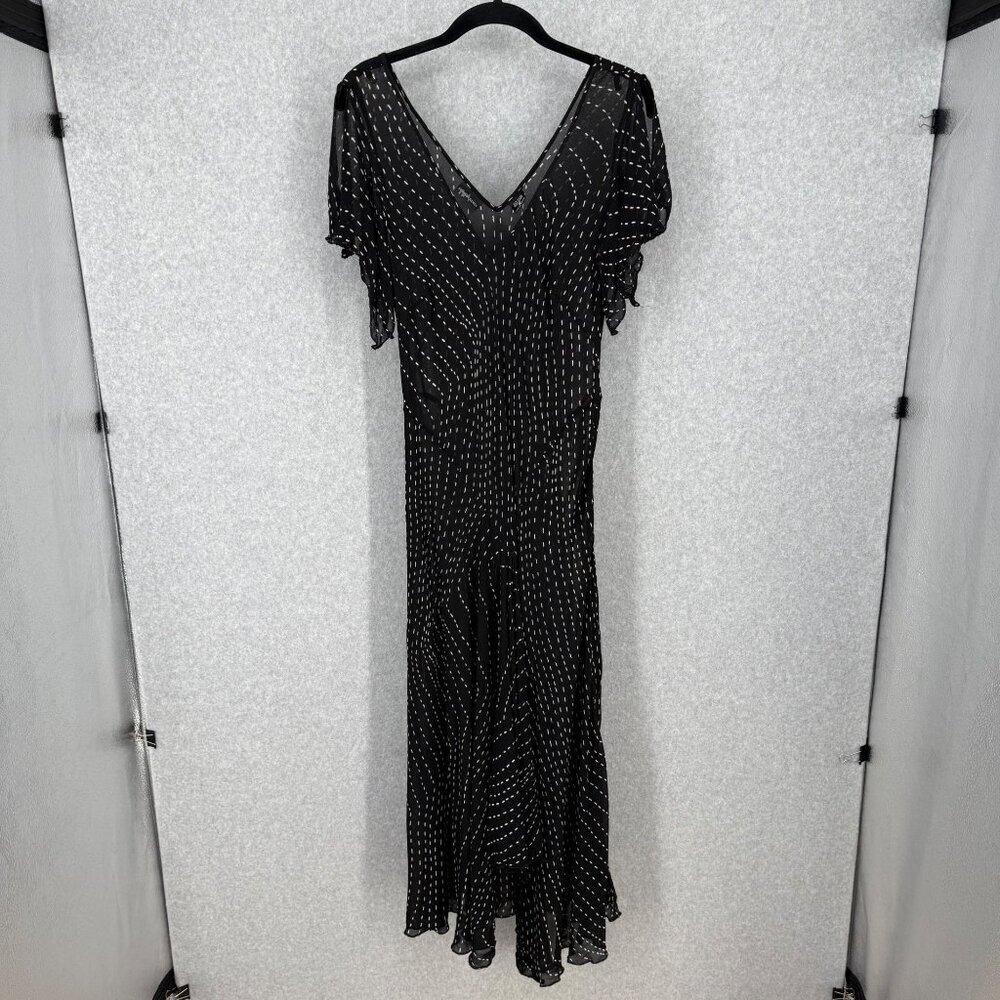 Newport News VTG 90s Sheer Midi Dress Size 10 Black Fairy Witchy Asymmetrical